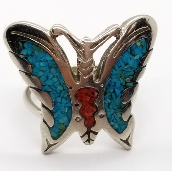 Vintage Jewelry - Navajo Silver & Turquoise Butterfly Vintage Ring